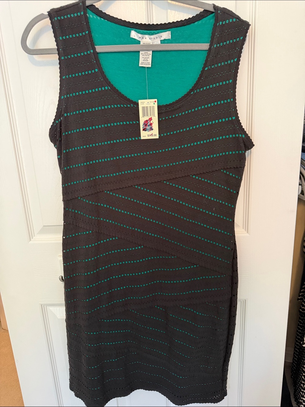 Max Studio Black Eyelet Mini Dress with Teal Lining